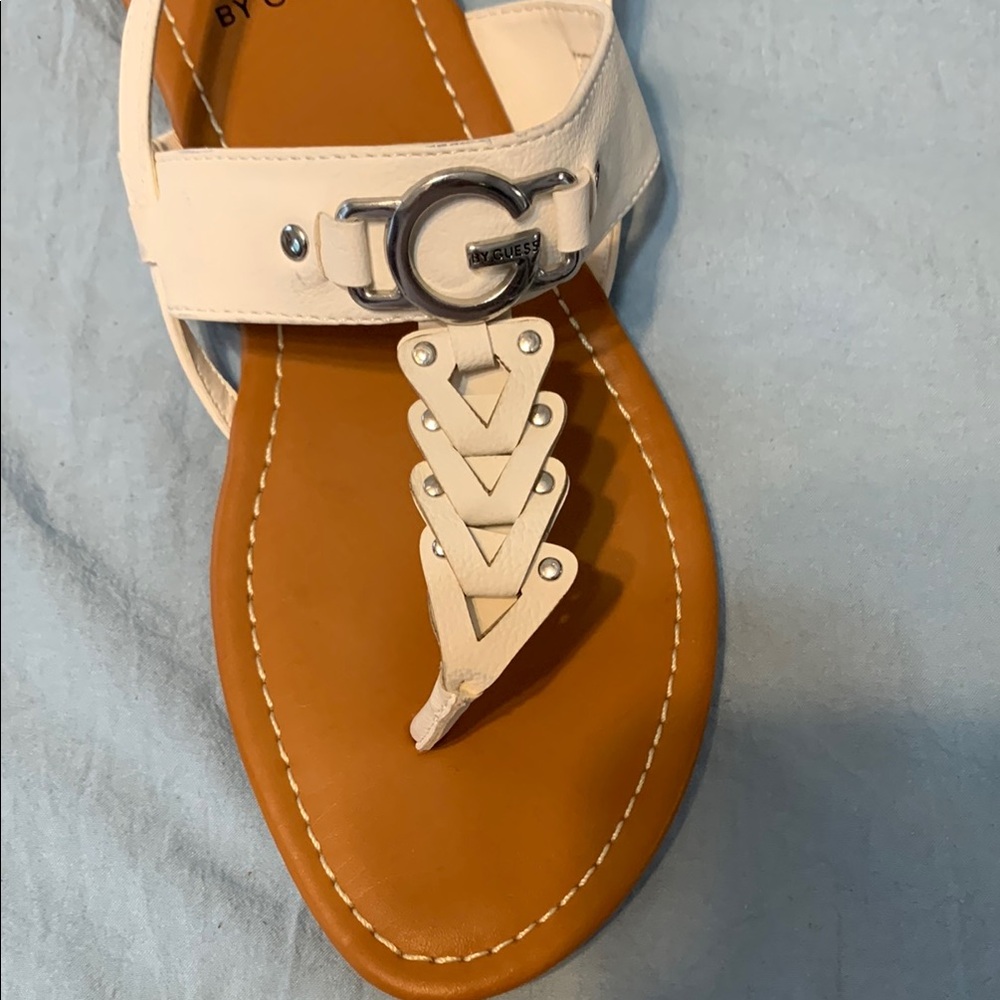 G by Guess White and Brown Sandals with Braided Detail - Picture 6 of 9
